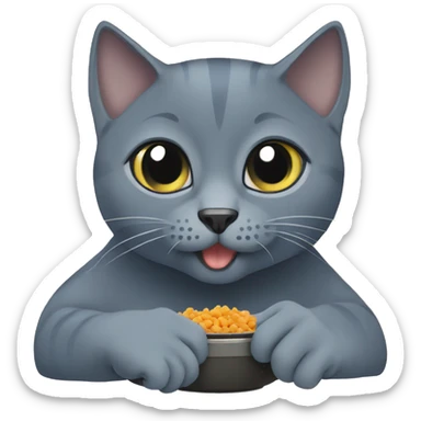 Russian Blue eating cat food sticker