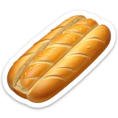 baguette bread object icon, crispy golden crust, detailed bread texture, 3D cartoon, mobile game icon style, centered, soft shadow, clean background, no text, no watermark
 sticker