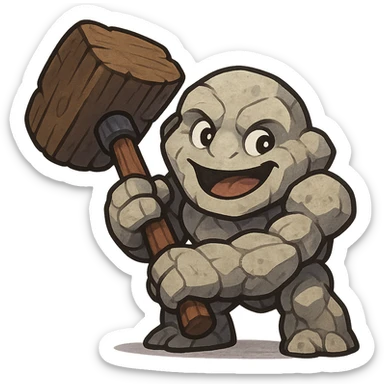 Tiny from Dota 2 in a cute chibi-style cartoon redesign, holding an oversized hammer, playful expression sticker