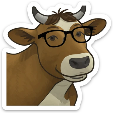Cow with brown shoulder length fair and glasses - face only sticker