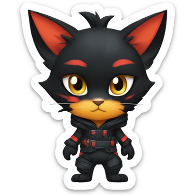 Edgy Shy Anthro Ninja boyish cool pretty dark black Litten-Pokémon-cat-fursona-animal techwear sticker
