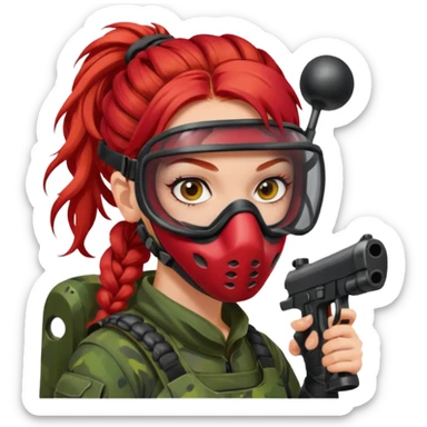 paintball player face girl braided red hair sticker