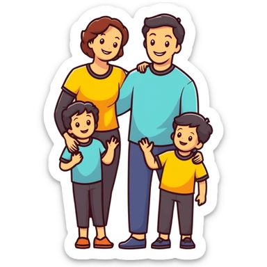 happy family: father, mother, two children, all smiling, bright colors sticker