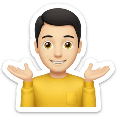 Greg Wiggle of The Wiggles with light skin, black hair, hazel eyes, yellow skivvy shirt sticker