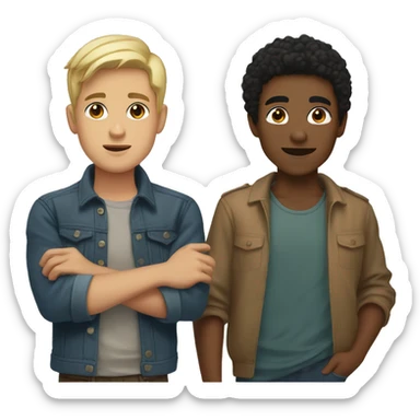 Two young men raising their right hand up one is blonde brown eyes and one is black hair brown eyes and a bit tan sticker
