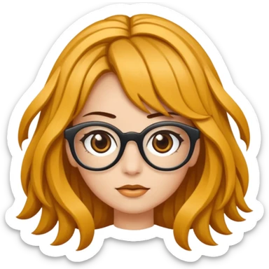 Uma garota de cabelos cacheados compridos e mechas loiras, com pele morena  e óculos sticker