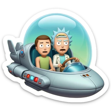 Hot rod Rick and Morty flying in a spaceship to the citadel of Ricks  sticker
