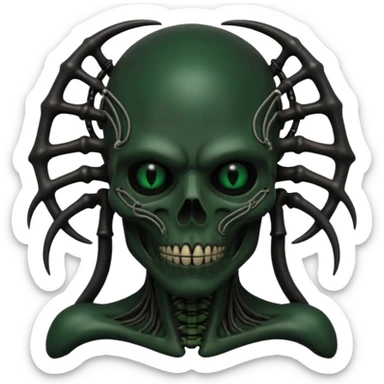 HR giger, wires, dark green, black flesh undead, head. dark black bones and skin sticker