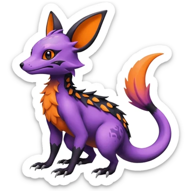 Rare epic aesthetic colorful Salandit-Noibat-Eevee-Genet-species-Fakemon-hybrid-creature, with markings, full body sticker