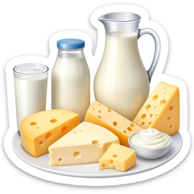 dairy products assortment with milk, cheese, yogurt, and butter sticker