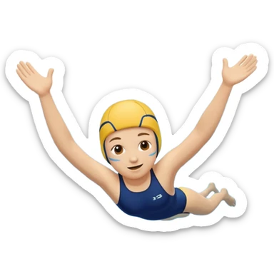 Cute emoji of a swimmer diving into a pool, rounded shapes, friendly style, bright blue water, minimal facial details. sticker