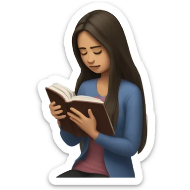 brunette long hair woman crying tears down face while holding and reading book sticker
