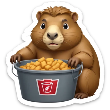 Muscular capybara with Johnny Depp features, goatee, long hair, sitting in a KFC bucket sticker