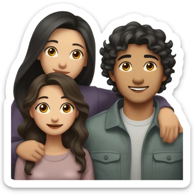 A half pale Asian man with short dark hair and amber eyes embracing and loving a half Asian woman with long wavy dark hair and dark hazel eyes. They love each other a lot And have good fashion taste. And are having a lot of fun sticker