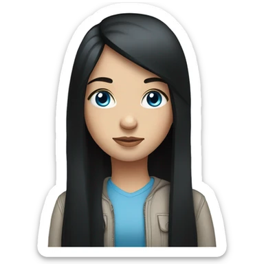 a girl with long straight black hair,blue eyes,Russian,stands sticker