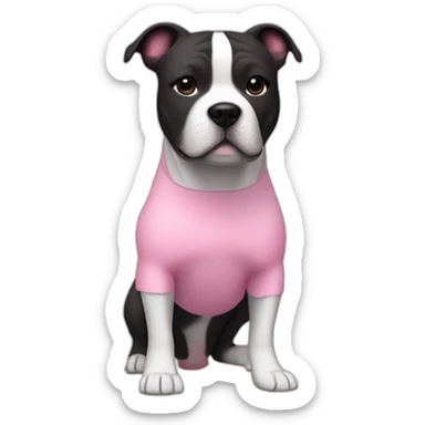 The Staffordshire Bull Terrier has a short, smooth coat and a muscular body. black and white color. in a pink dress sticker