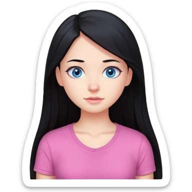 Instagram-girl, long hair, black hair, blue eyes, pink undershirt sticker
