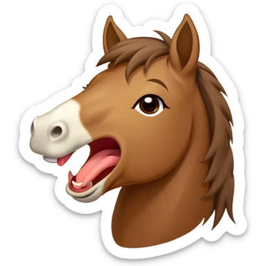 Cinematic Cute Yawning Brown Welsh Pony Portrait Emoji, Head tilted slightly with a dramatic, wide-open yawn, showcasing a sturdy, brown-colored form with softly drooping ears and sleepy, half-closed eyes, Simplified yet irresistibly adorable features, highly detailed, glowing with a soft, cozy earthy glow, high shine, relaxed yet expressive, stylized with a dash of rustic charm, soft glowing outline, capturing the essence of a drowsy yet affectionate brown Welsh pony that appears ready to stretch and yawn its way off the screen! sticker