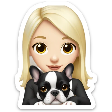 black/white french bulldog with blonde girl sticker