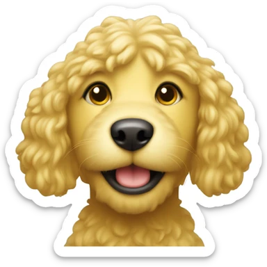 A yellow mini doodle with dark eyes smiling sticker