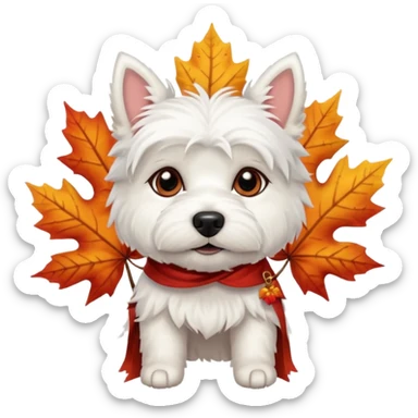 West Highland White Terrier with a maple leaf sticker