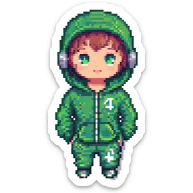 Player 456 from Squid Game, pixel art style, green tracksuit, number 456, simple face sticker