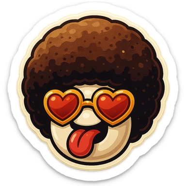 White circle coffee bean face, afro, heart glasses, big heart eyes, tounge rolled out sticker