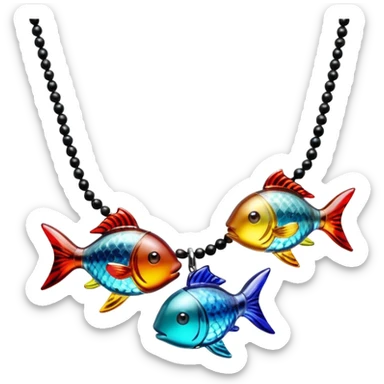 Hyperrealistic, mircodetailed, colorful and bold, Desert Lobby's Big Fish Little Fish - Handmade Colorful Glass Necklace With Dual Murano Fish Figures, isolated 3d rendering, 16k sticker