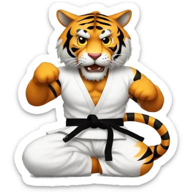 Tiger with evil face  jiu-jitsu black belt with his arms crossed sticker