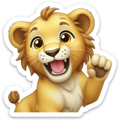 cute lion cub waving sticker
