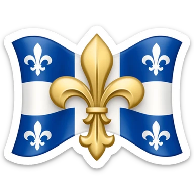 very simple and minimalist Quebec flag with blue background, white cross, and four white fleur-de-lis, emoji style sticker