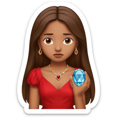 Brown girl with long hair with red dress sad face and an engagement ring  sticker