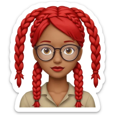 Dark Tan girl with two long red plaits and red rimmed  glasses head neck and shoulder shot only sticker