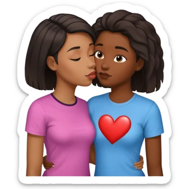 Black lesbian couple with one dark skin masculine with short haircut with a t shirt and one feminine with long hair in a blouse kissing sticker