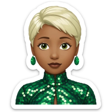 Cynthia Erivo with platinum blonde hair, dark green sequin outfit sticker
