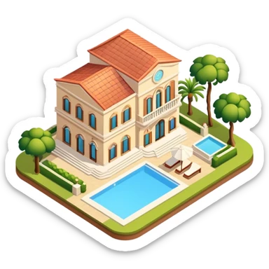 Italian villa resort hotel, isometric exterior  sticker