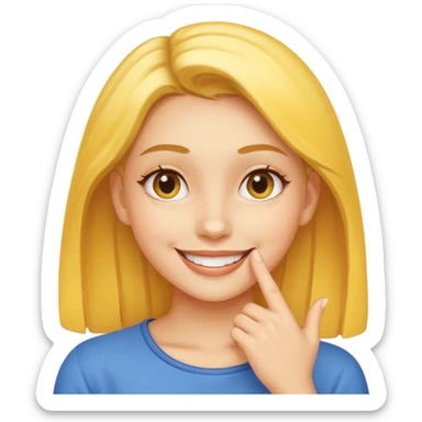 yellow smiling face girl with one hand flat under chin sticker