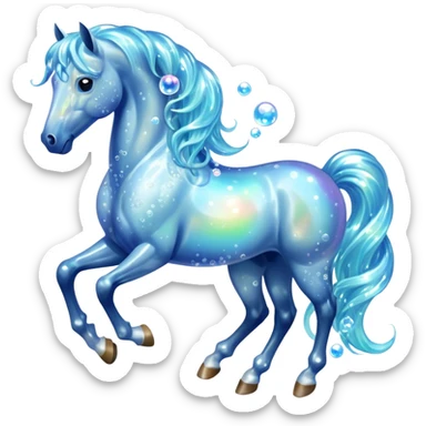 A magical horse made entirely of transparent bubbles and water, with a flowing mane of small bubbles sticker