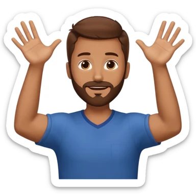 A man with brown hair and beard with his arms out horizontally at his sides waiting for a hug sticker