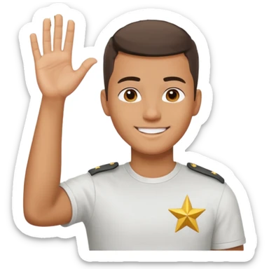 joven trigueno corte de pelo militar sonrisa bonita mano arriba sticker