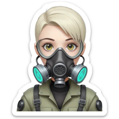 cyberpunk gasmask girl programmer buzzcut hair sticker