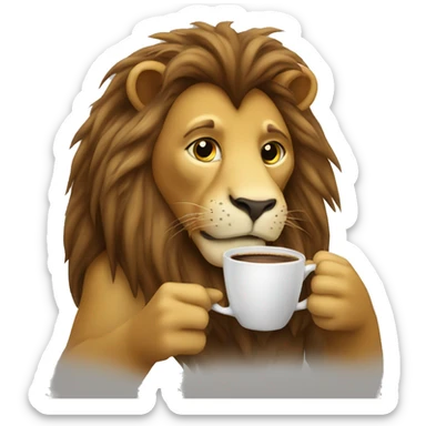 Lion drinking coffee sticker