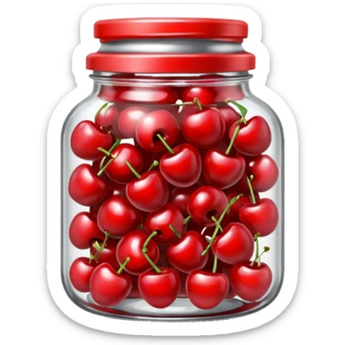 Realistic glass jar with silver metallic lid filled with maraschino cherries inside of it. sticker