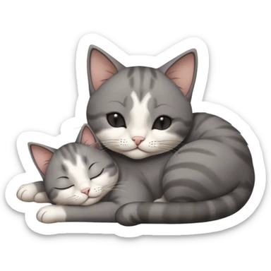dark grey and white small cat with its eyes closed lying down leaning on its elbow with its paw curled under its head holding it up sticker