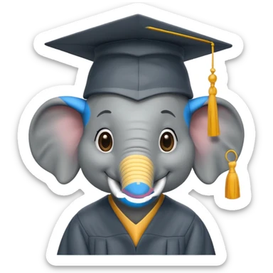 happy elephint wearing a graduation cap sticker