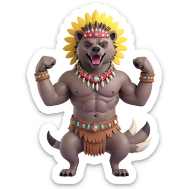 A native strong buff hyena with war bonnet flexing posing  sticker