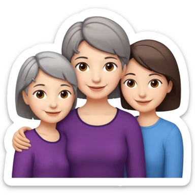 A mum with short Gray hair and her two adult daughters with brown hair sticker