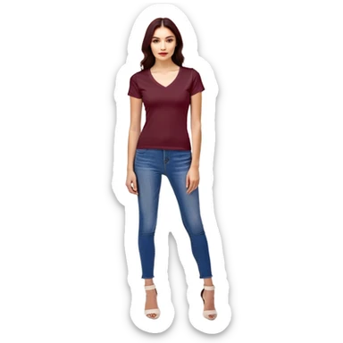 fitted wine red V-neck t-shirt, slim fit, cropped length, form-fitting, only the garment, no model sticker