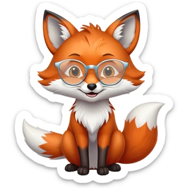 A sly fox with iridescent fur, a glowing tail, a silver star on its forehead, and round glasses, giving a mischievous smirk. 🦊😏 sticker