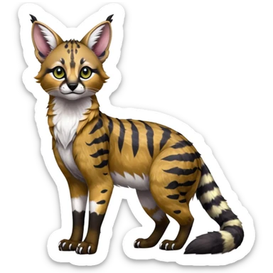 Colorful dark tropical exotic cute cool beautiful shiny beautiful fantasy-caracal-civet-genet-sergal-vernid-serval-Gryphon-Cacomistle-Trico-oncilla-animal-Fakémon-hybrid-fursona (full body) sticker